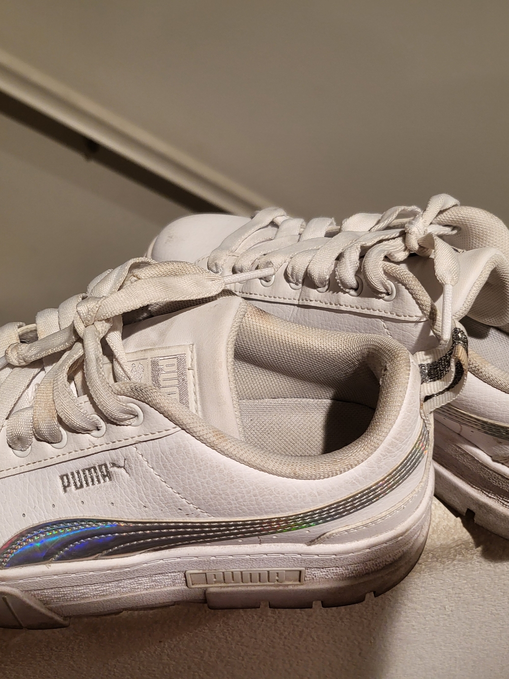 Puma White Sneakers with Iridescent Stripe